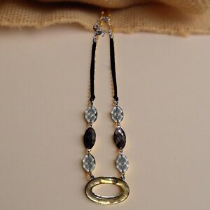 Lia Sophia Oval Large Art Glass Pendant Cord Chain Necklace Vintage Fashion